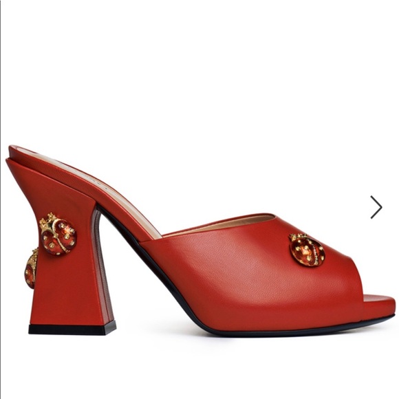 La Perla Shoes - La Perla red leather mule with ladybug